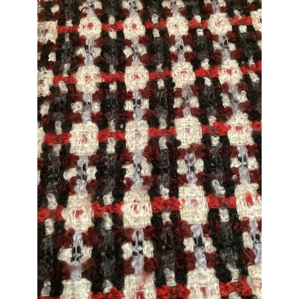 V. FRAAS GERMANY Black White Red Plaid Fringed Scarf 68